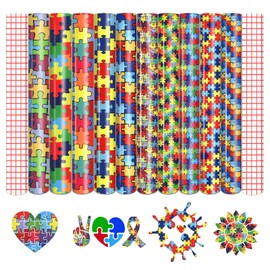 Tintnut Puzzles Permanent Vinyl - 10 Sheets 12"x10", Autism Awareness Puzzles Patterned Permanent Adhesive Vinyl for Cutting Machine,Home Decor Self Sticker