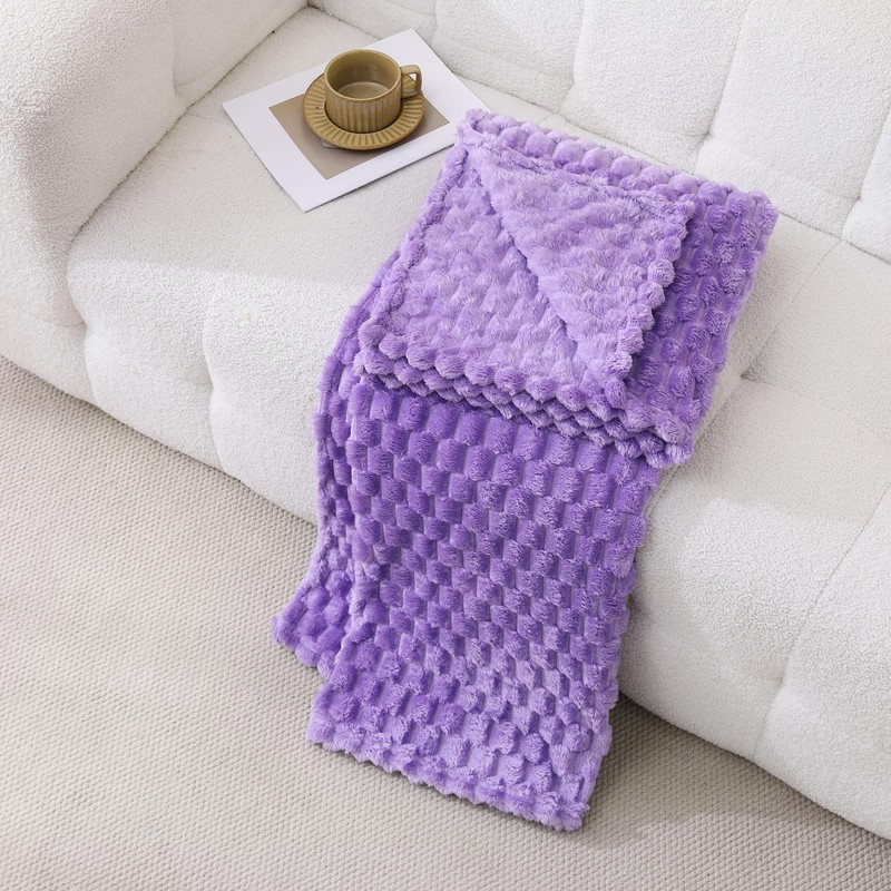 Linecooo Lavender Fleece Throw Blanket 50”×60” for Couch Sofa Bed