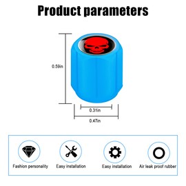 12PCS Fluorescent Skull Car Tire Valve Stem Caps, ABS Corrosion Resistant Wheel Valve Cover, Luminous Illuminated Cap Glow in The Dark, Auto Decor Accessories for Motorcycles Bicycles (Blue/Red)