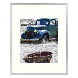 Golden State Art, 11x14 Silver Picture Frame Displays Photo 8x10 with Ivory Mat or 11x14 Without Mat for Wall Mounting Aluminum Frames with Real Glass (Pack of 1)