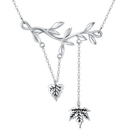 OHAYOO Leaf Necklace 925 Sterling Silver Vine Necklace Poplar Leaf Maple Leaf Fall Necklace Wedding Bridal Bridesmaid Jewelry for Women