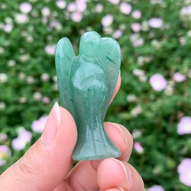 YGLINE Carved Green Aventurine Gemstone Peace Angel Pocket Guardian AngelHealing Statue 2 inch