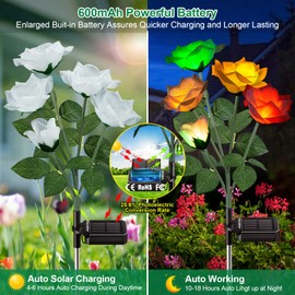 Garpar Solar Garden Lights 6 Pack - 2024 Upgraded Brighter Solar Outdoor Lights with 30 Beautiful & Realistic Rose Flowers - 7 Color Changing Waterproof Solar Flower Lights for Yard Garden Decor