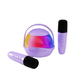 Purple Mini Karaoke Machine for Kids and Adults,LED Lights Portable Bluetooth Speaker Set with 2 Wireless Microphones,Birthday Kid Gifts Toys for Girls Boys Ages3,4,5,6,7,8,9,10-12 Years Old