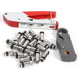 Coax Cable Crimper, Compression Tool Kit F RCA RG58 Crimper Cable Connector Fitting Coaxial and 20 Pcs Compression Connectors
