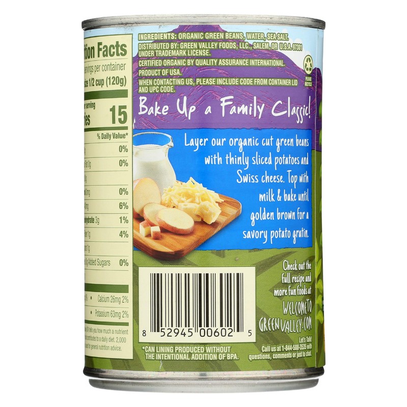 Green Valley, Green Beans Cut Organic, 14.5 Ounce