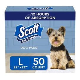 Scott Pet Guard Dog Pads - Dog Training Pee Pads for Puppies, Medium & Large Dogs - Up to 12 Hour Absorbent Odor Control, Easily Disposable - Size: Large (22" x 22") - 100 Pack