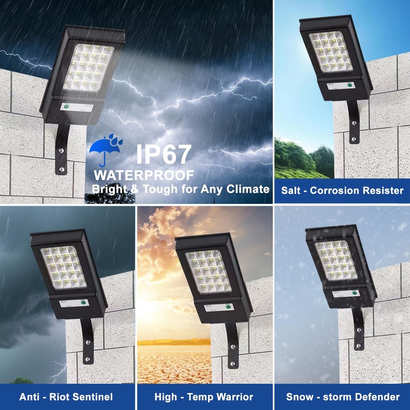 PCYIS Solar Street Lights Outdoor 2000LM, 6500K LED Solar Floodlight