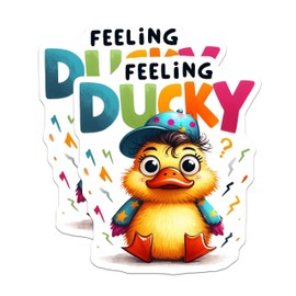 (2 Pack) Feeling Ducky Stickers - Cute Duck Cartoon - Colorful Animal Character - 5" On Longest Side - Sticks to Smooth Flat Surfaces - Made in USA - BMCS6359