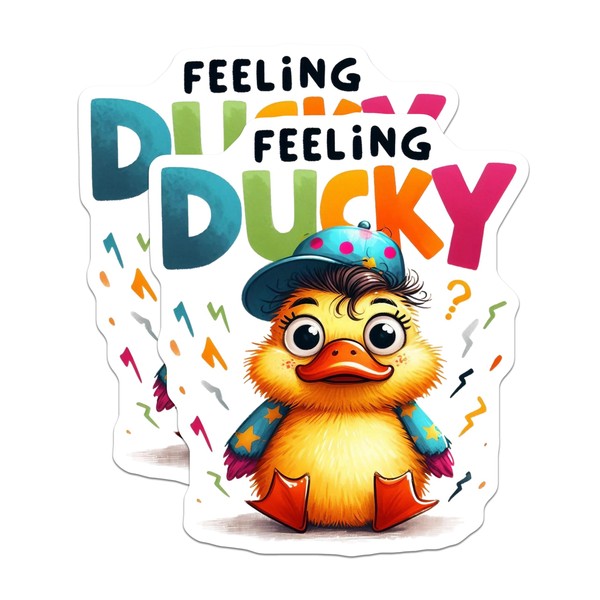 (2 Pack) Feeling Ducky Stickers - Cute Duck Cartoon -
