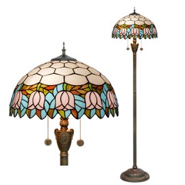 Tiffany Floor Lamp Pink Tulip Style Stained Glass Lamp Bright Lighting Rustic Standing Floor Lamp 16X16X64 Inches Vintage Unique Bronze Reading Corner Lamp for Home Decor Living Room Bedroom