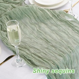 Gzcvba Cheesecloth Sparkly Table Runner 35x120 Inches Gauze Boho Rustic Cheese Cloth Table Runner for Baby Shower Wedding Party Easter Spring Summer Home Decorations (Sage Green, 3 Pack-10FT)