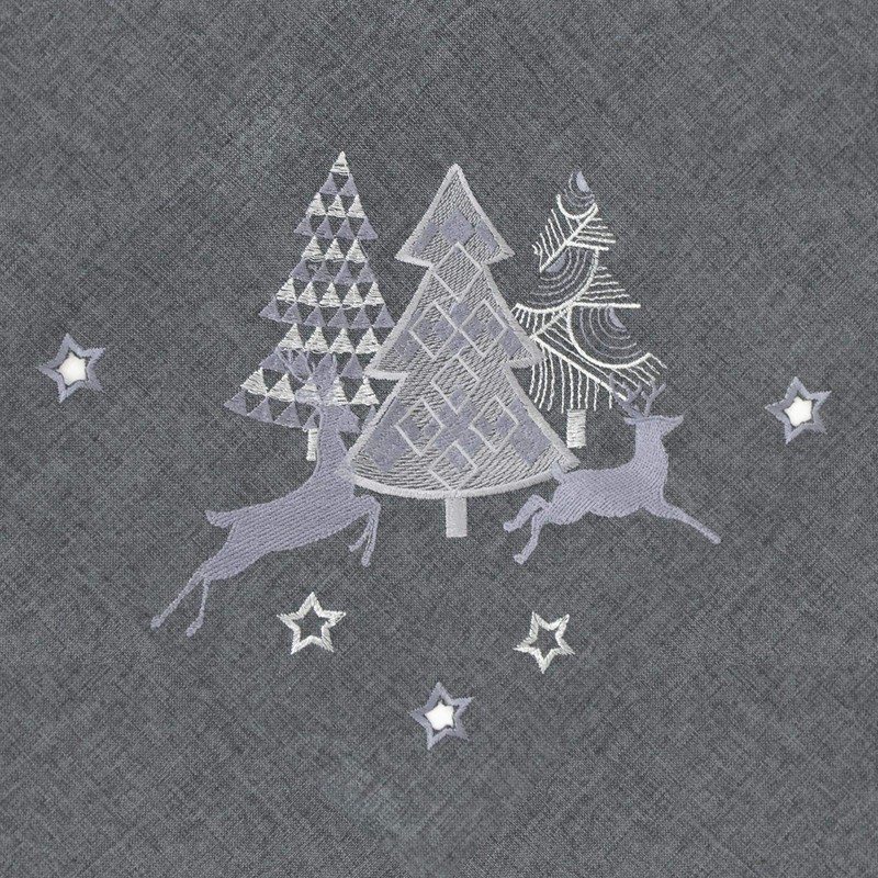 Mr Crimbo Christmas Tablecloth Dark Grey Fabric Luxury Silver Embroidered