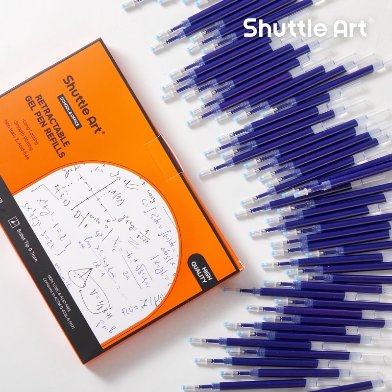 Retractable Gel Pen Refills, Shuttle Art 60 Pack Blue Rollerball