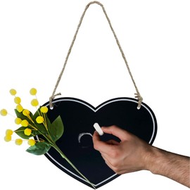 NARAMAKI Christmas Gift Ideas - Ladies - Wooden Heart Plaque with Chalk + Artificial Mimosa + 1 White Chalk