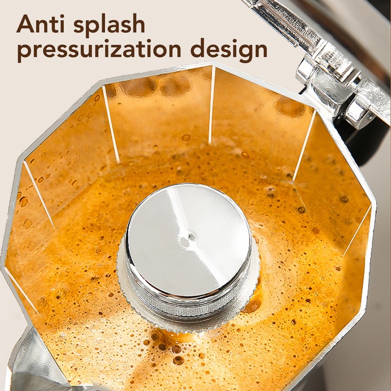 Moka Pot with Double Valve 150ML octagonal Aluminum Moka Stovetop