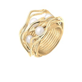 Nenalina Women's Ring 925 Silver Gold-Plated Silver Ring Women's Ring Gold with 4 Freshwater Pearls (White), Silver, Pearl