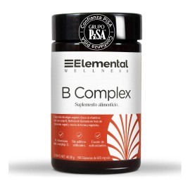 Elemental B Complex Complejo B 60 Cápsulas De 673mg Vitaminas B1 13 Frutas y Verduras 40.38g Sin Sabor