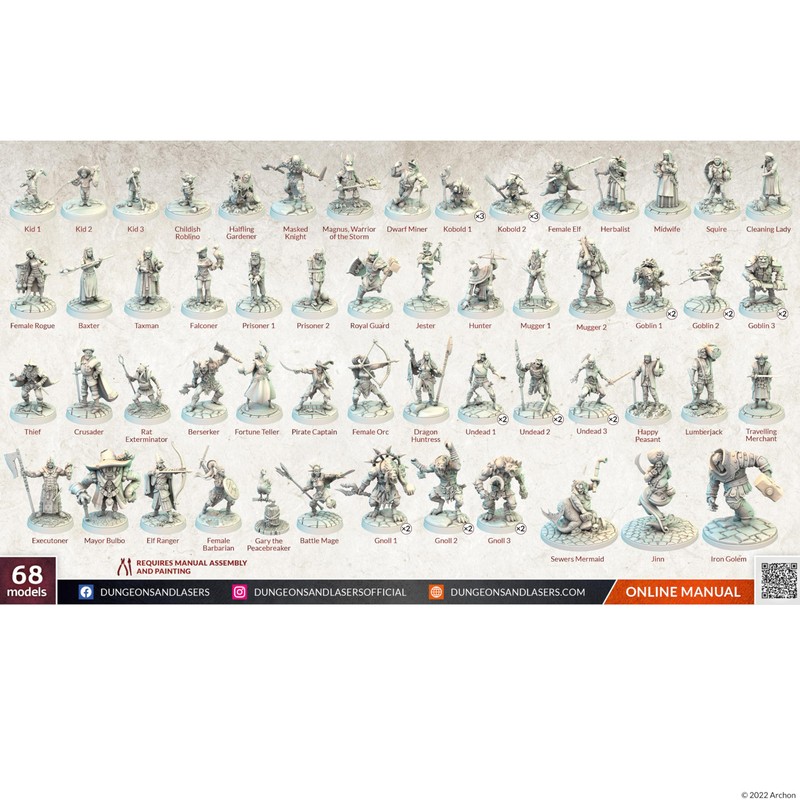 Dungeons & Lasers: NPC Miniature Pack - 68 Miniatures with