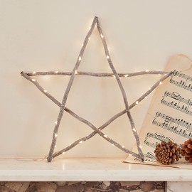 Lights4fun 50 Micro LED Star Window Decoration Wooden Warm White 36 cm Luminous Stars Children's Room