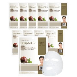 DERMAL Korea - 10 Mascarillas faciales: Snail Collagen Essence Mask | Paquete de 10 Mascaras Coreanas con Mucina de Caracol, Colágeno y Vitamina E Hidratación y Regeneración
