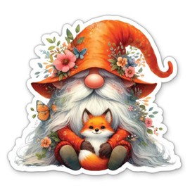 Gnome and Baby Fox Sticker - 5" Laptop Sticker - Waterproof Vinyl for Car, Phone, Water Bottle - Cute Gnome Decal