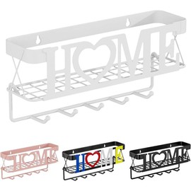 Key Holder for Wall - Key Rack with 5 Key Hooks, 11.02" L×2.75" W×4.92" H, Key and Mail Organizer Wall Mount with Mesh Basket, Key Hanger for Wall, Entryway, Home Decor(Matte Black) - Color: white