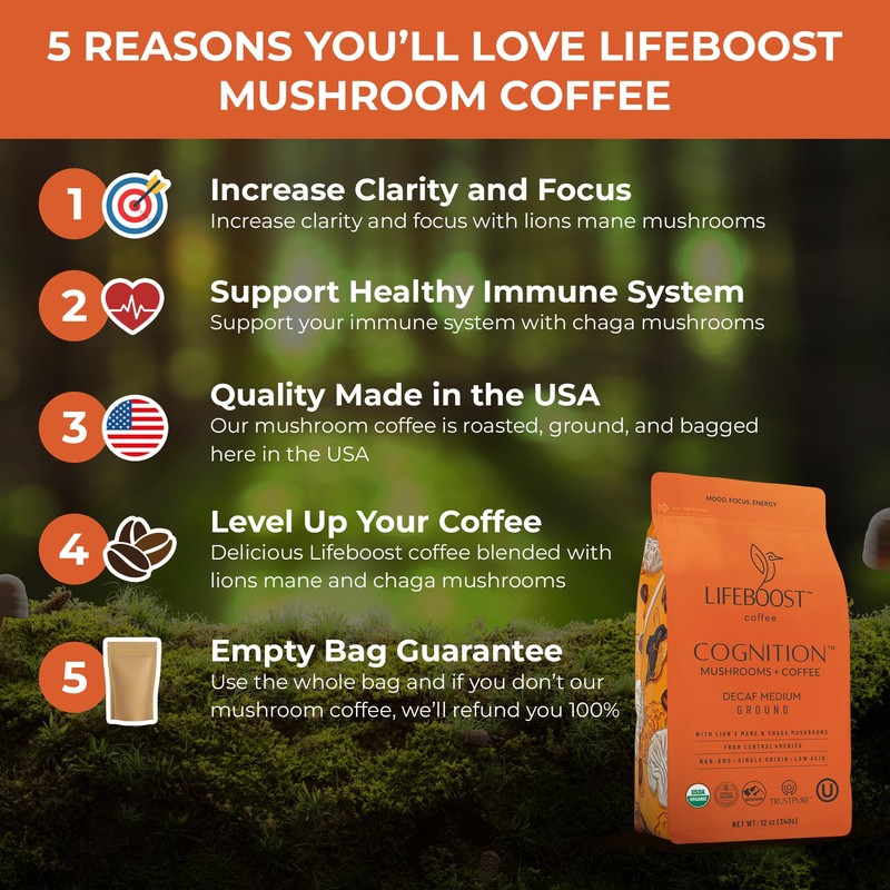 LIFEBOOST Lifeboost Cognition Adaptogenic Decaf Mushroom Coffee - Lions Mane