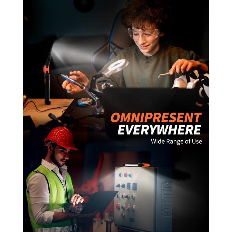 Anylight Led Work Light,400LM Foldable Mechanic Light, Rechargeable Flashlight with