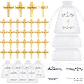 Zeyune 50 Sets Cross Pins Gifts Gold Cross Pins Bulk Cross Lapel Pins with Cards Organza Bags Christian Pins for Backpacks Religious Brooch Pin for Men Women Christian Chaplain Gift