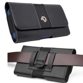 AISCELL Carrying Case Holster for Moto e (2020), Moto g Fast,Edge+, Moto E5 Plus,G7 Power, One Zoom,Premium Black Leather Pouch Belt Clip Holster with Magnetic Closure (Fits Cover Case on)