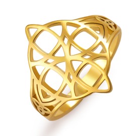 kkjoy Witch Knot Ring Stainless Steel Celtic Magic Knot Pagan Wiccan Symbols Ring Witchcraft Amulet Jewellery for Women Charming Ladies, Stainless Steel, No Gemstone