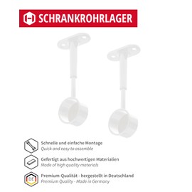 Gedotec Tubi Wardrobe Rail Bearing for Ceiling Mounting | 1 Piece Cabinet Rail End Support White for Wardrobe Rails Round Clothes Rail Attachment D: 25 mm | Ceiling Rail Holder Height Adjustable