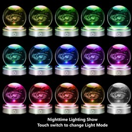 pinyan 3D Galaxy Crystal Ball with LED Light Base Unique Figurine Lamps Laser Engraved Nightlight for Kids Gifts,Birthday Gift for Teens Boys and Girls,Galaxy System Model Decor