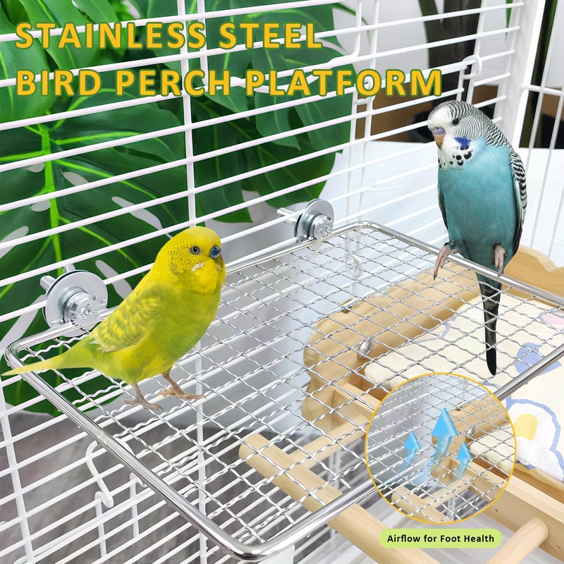 FUATY Stainless Steel Bird Perch for Cage, Open-Grid Easy Clean