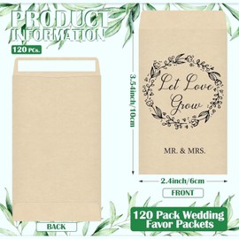 Hochzeits-Gastgeschenk Blumensamen Tütchen – 120 Stück 'Lass Liebe wachsen' Rustikale Kraftpapier Umschläge, Selbstklebende Umschläge für Gäste, Gastgeschenke Hochzeit, 2,4 x 3,9 Zoll