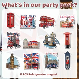 London Icons Fridge Magnets Souvenir - British Construction Design Set of 12, Double-Deck Bus, Red Phone Box, Tower Bridge, England Car Souvenirs Gifts Magnets for Family Friends Colleague