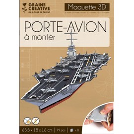 Graine Créative Aircraft Carrier Model Kit, 99 Pieces, Assemblable without Glue or Scissors, Black, Cardboard, 2.4 x 21.5 x 30.5 cm, ART0023094