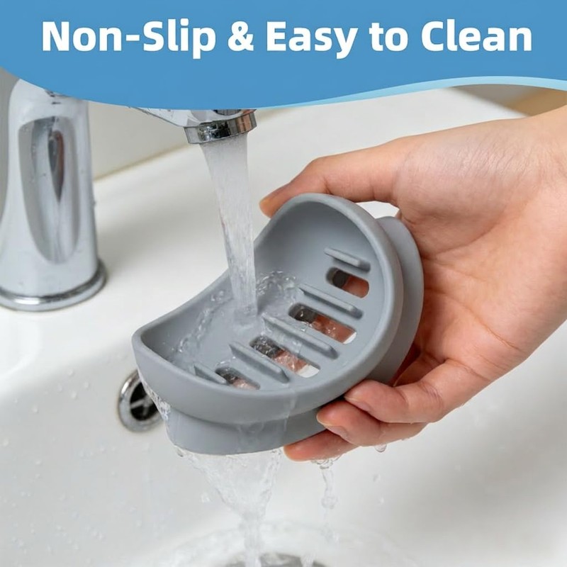 2 Pack Boat-Shaped Silicone Soap Dish with Drain, Self Draining