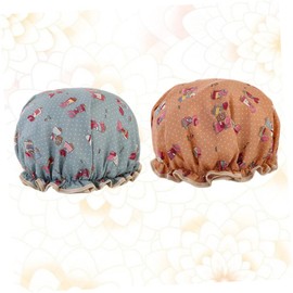 NOLITOY Elasticated Double Layer Shower Caps Set of 2 Waterproof Women's Bathing Hat Blue Pink Beauty Tool