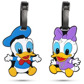 2 Pack Luggage Tag for Suitcases Bag Baggage Travel Tags Identifiers Cute Unique Cartoon Duck Funny Fun Colorful Large Silicone Name Luggage ID Tags for Kids Women Girls Men XLP-0611-2