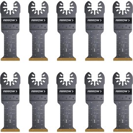 Arrow OSC201-10 Titanium Coated Bi-Metal Oscillating Tool Blades for Metal (nonferrous), Wood, Wood with Nails, PVC, Drywall, Universal, Fits Most Multitools, 1-1/4 inch, 10-Pack