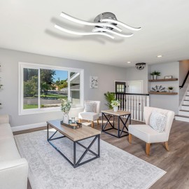 Sweier LED Ceiling Light, Bedroom Ceiling Light, Cool White, 6000 K, 28 W, 2800 Lumens, Modern Kitchen Curved LED Lamp, Chrome Ceiling Light for Hallway, Living Room, Dining Room