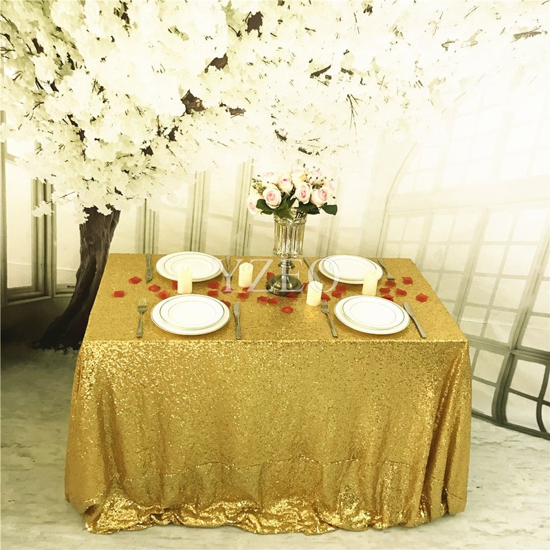 YZEO Gold 50"*72" Sequin Tablecloth Home Wedding Event Party Banquet
