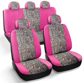 CarsCover Real Pink Camo Seat Covers Maple Forest Tree Leaf Pattern Camouflage for Auto Truck Car SUV Women Style Seat Cover (9pc Low Back)