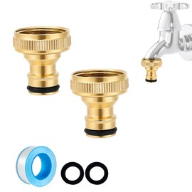 2Pcs Brass Hose tap Connector,3/4 inch Tap Connector for Garden Kitchen,Hosepipe Threaded Tap Connector,Threaded Faucet Adapter for Brass Garden Hose