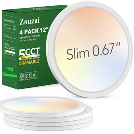 zouzai 3rd Gen Fireproof LED Flush Mount Ceiling Light, Dimmable 5CCT 2700K-6000K, 12 Inch 24W Ultra-Thin Round Lighting Fixture for Bedroom, Living Room, Kitchen, ETL Listed(12 inch 4 Pack)