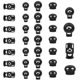 32-Piece Heavy Duty Spring-Loaded Cord Locks with Single/Double Holes for Drawstrings, Shoelaces, and Backpacks - Durable Plastic Adjusters