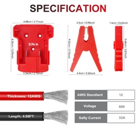 TSSKMOYY Jumper Cables with Alligator Clips Compatible with Mil.wau-kee 18V Battery, 6.56FT 12AWG Silicone Wire Jumper Starter Clamps, Automotive Booster Cables for Car/Truck/Lawnmower(No Battery)