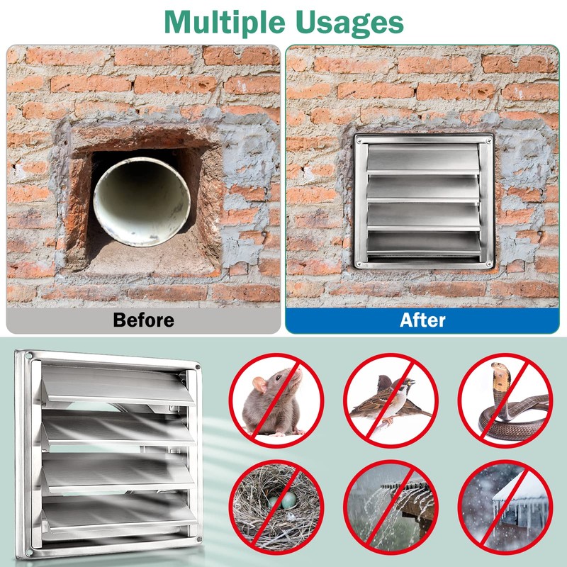 4" Metal Dryer Vent Cover for Exterior Wall, Stainless Steel